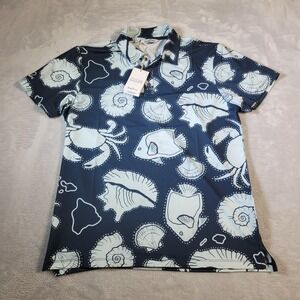 Kenny Flowers Polo Shirt Mens M Navy Sea Fish Mr Hawaii Golf Short Sleeve
